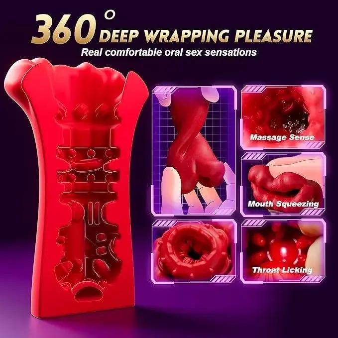 2026 Men's Fun Mouth Trainer, 4 in 1, 9 vibration modes, 360 pleasure